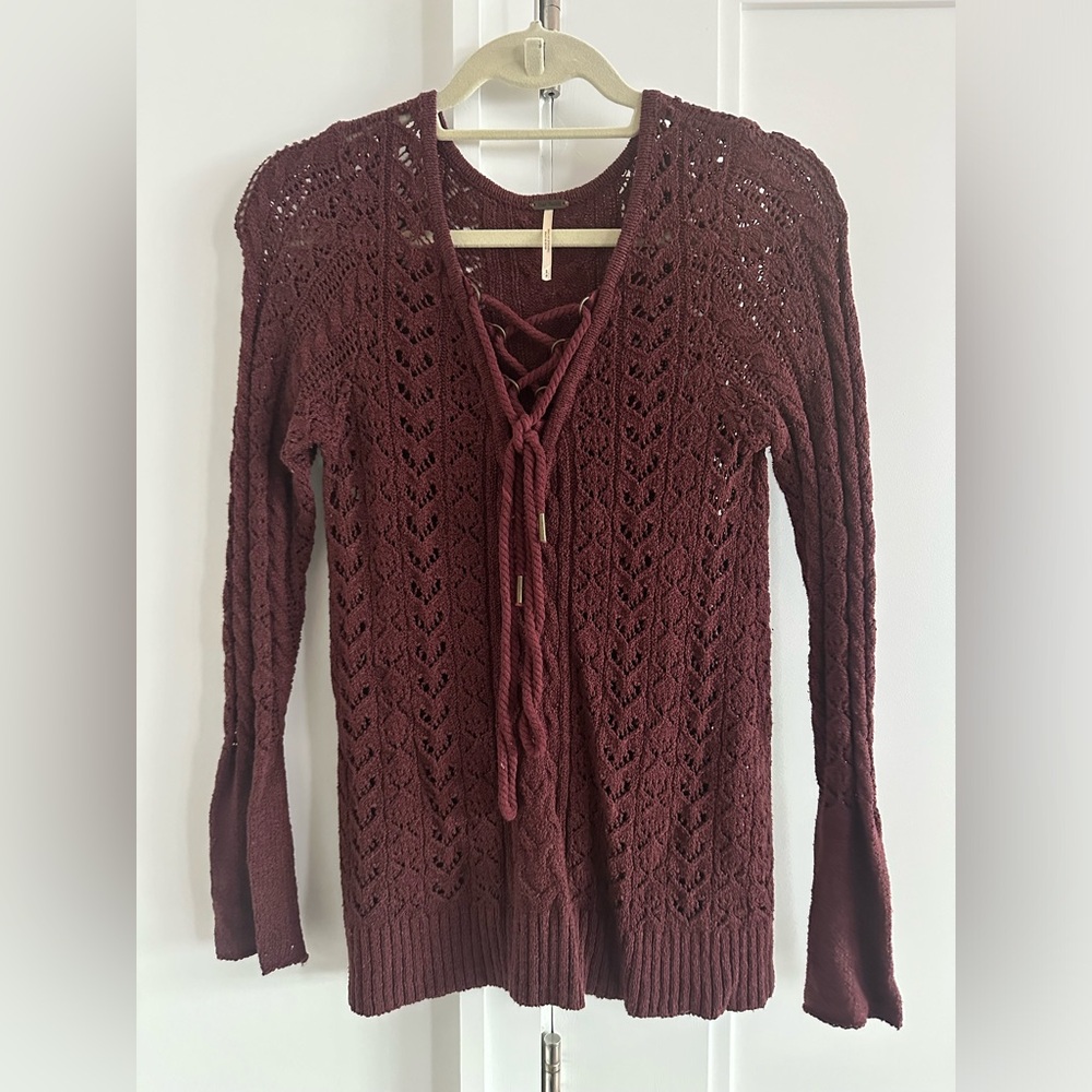 Free People Burgundy Crochet Top